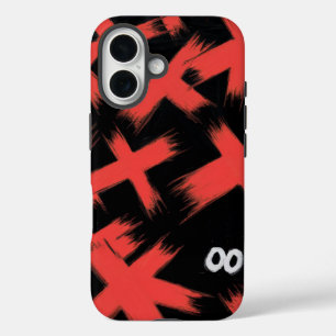 "Red Xs on Black with Hidden Eyes" iPhone 16 Case
