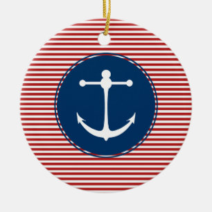Red Yacht Club Pattern Ceramic Ornament