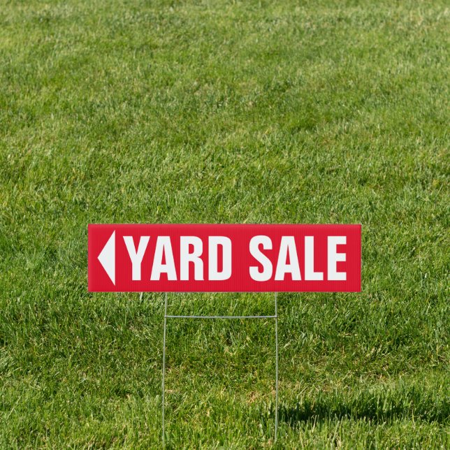 Red yard sale sign with directional arrow (Insitu)