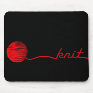 red yarn on black with knit text mouse pad