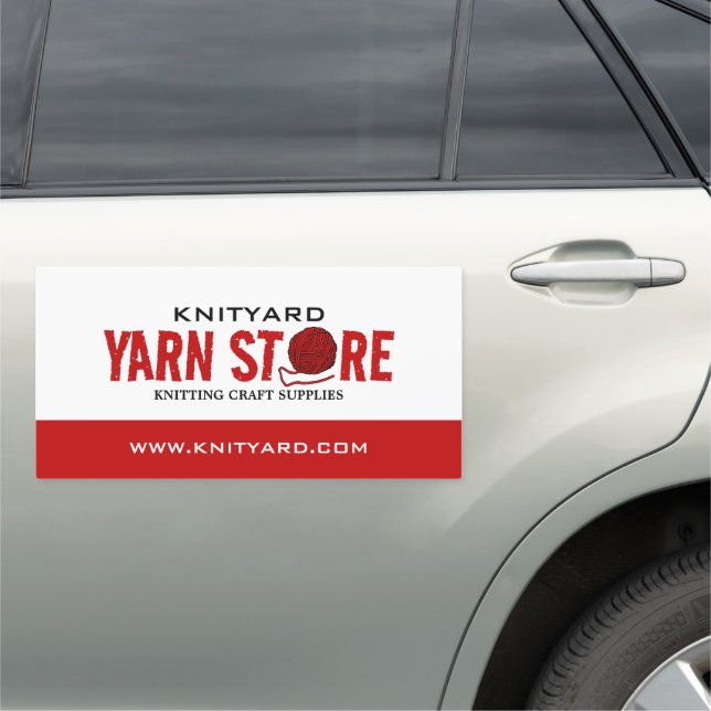 Red Yarn Store Logo, Knitting Store, Yarn Store Car Magnet (In Situ)