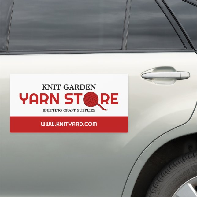 Red Yarn Store Logo, Knitting Store, Yarn Store Car Magnet (In Situ)