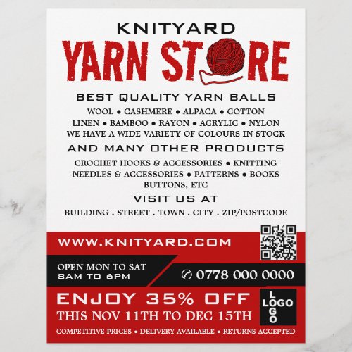 Red Yarn Store Logo Knitting Store Yarn Store Flyer