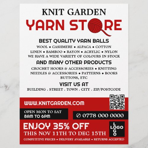 Red Yarn Store Logo Knitting Store Yarn Store Flyer