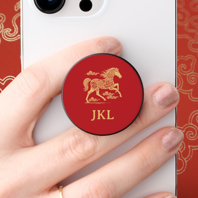 Red Year of Horse Chinese Lunar New Year Monogram PopSocket (Creator Uploaded)