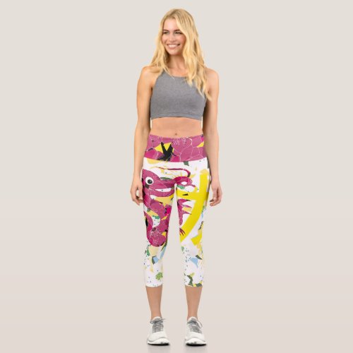 red year of the dragon with yellow chinese letter capri leggings