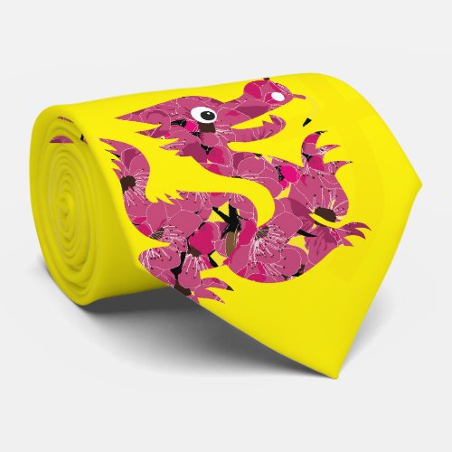 red year of the dragon with yellow chinese letter neck tie