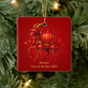 Red Year of the Goat 2027 Lantern Ceramic Ornament