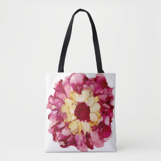 Red & Yellow Abstract Flower Tote Bag (Front)