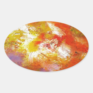 Red Yellow Abstract Oval Sticker