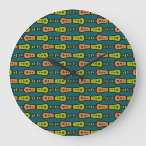 Red Yellow Abstract Tribal on Teal Wall Clock