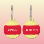 Red yellow add a name and contact number pet ID tag<br><div class="desc">Pet ID tag
Add a name and a contact number.
Red and yellow.</div>