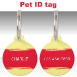 Red yellow add a name and contact number pet ID tag<br><div class="desc">Pet ID tag
Add a name and a contact number.
Red and yellow.</div>