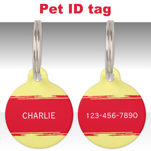 Red yellow add a name and contact number pet ID tag