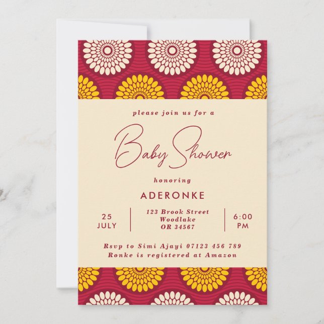 Red & Yellow African Wax Print Baby Shower Invitation (Front)