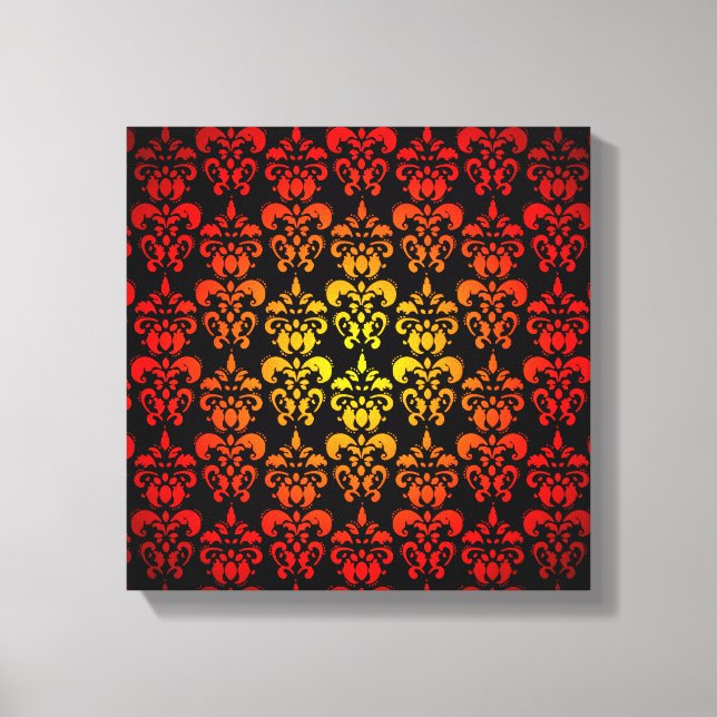 Red, yellow and black damask canvas print (Front)