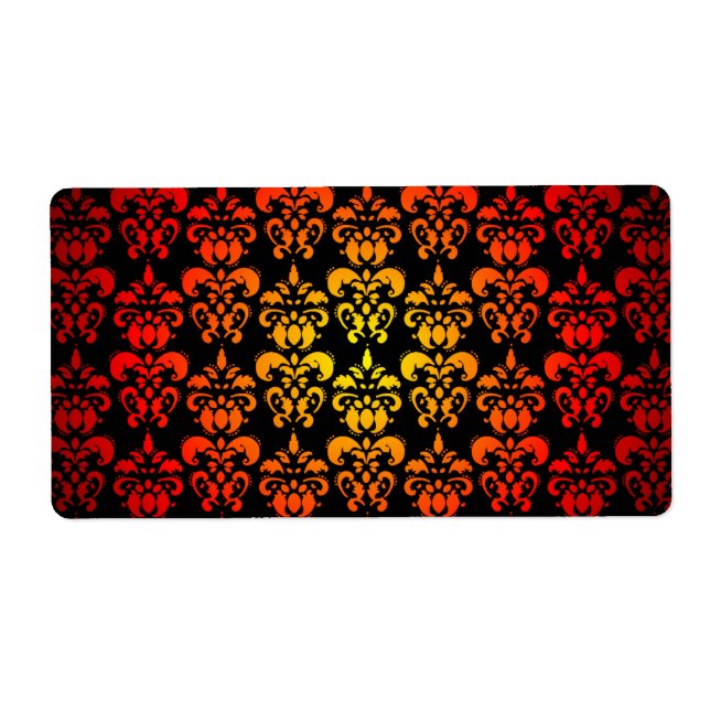 Red, yellow and black damask label (Front)