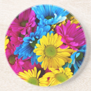 red,yellow and blue daisies sandstone coaster