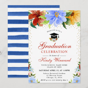 Red, Yellow and Blue Flowers Graduation Invitation