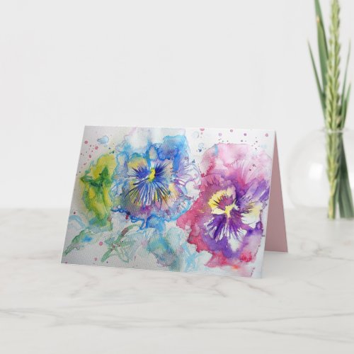 RedYellow and Blue Panies flower Watercolour Card