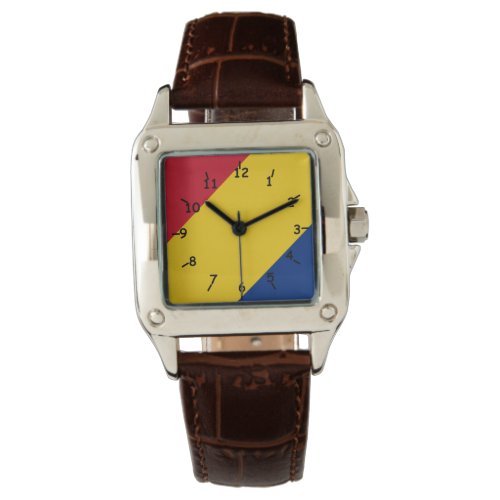 Red Yellow and Blue Tri-Colored Striped Face Wristwatch