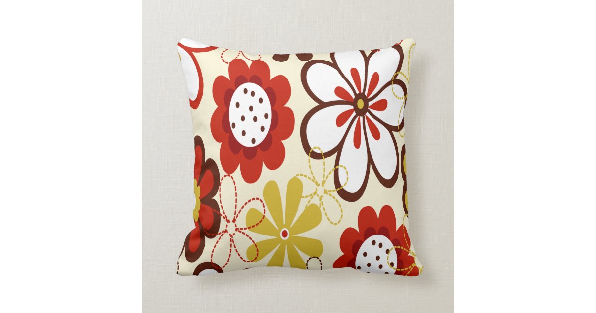Red, Yellow and Brown Flowers Throw Pillow Zazzle