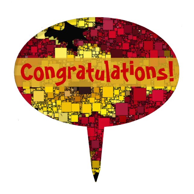 Red, Yellow and Gold Mini Box Background Template Cake Topper (Front)