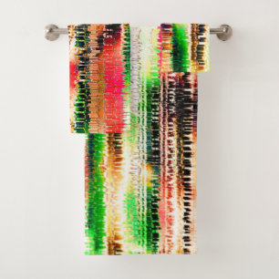 Red yellow and green colored striped sliced paper bath towel set