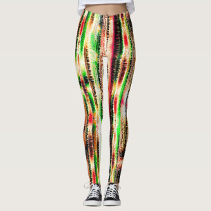 Red yellow and green colored striped sliced paper  leggings