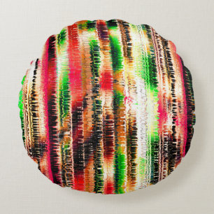 Red yellow and green colored striped sliced paper  round pillow
