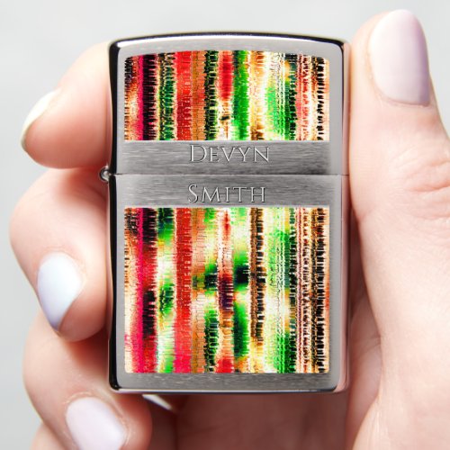 Red yellow and green colored striped sliced paper  zippo lighter