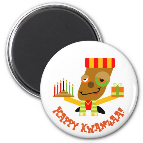 Red Yellow and Green Happy Kwanzaa Kawaii Cartoon Magnet