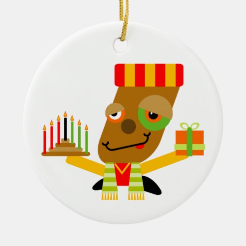 Red Yellow and Green Kawaii Cartoon Kwanzaa Ceramic Ornament