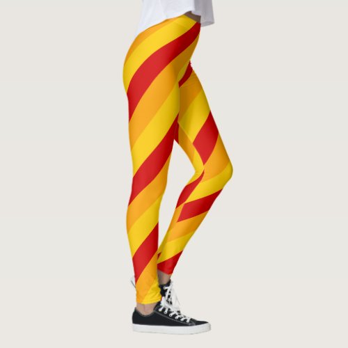 Red Yellow and Orange Stripes Leggings