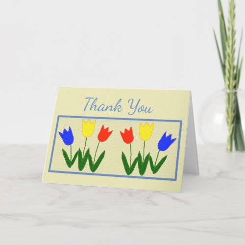 Red Yellow and Orange Tulip Folk Art Style Thank You Card