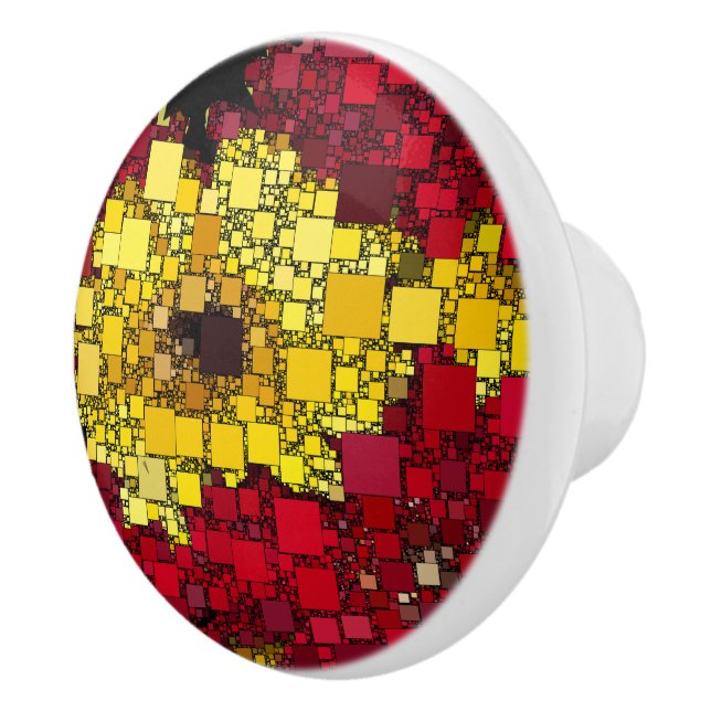 Red, Yellow, and Shades of Gold Mini Boxes Ceramic Knob (Right)