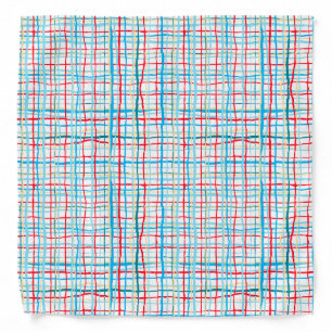 Red, Yellow, Aqua Squiggly Lines Plaid Bandana