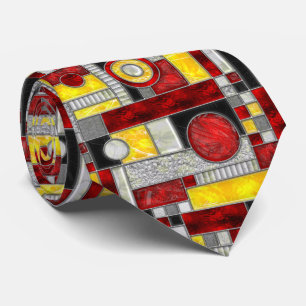 Red Yellow Art Deco Stained Glass Neck Tie
