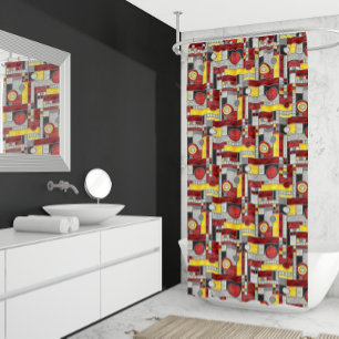 Red Yellow Art Deco Stained Glass Shower Curtain