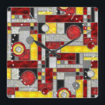 Red Yellow Art Deco Stained Glass Square Wall Clock<br><div class="desc">This wall clock has an square block art deco pattern in digital stained glass. A colorful geometric design in colors of red,  yellow and black,  perfect for a pop of color in your home decor.  You can make the pattern on this clock bigger or smaller.</div>