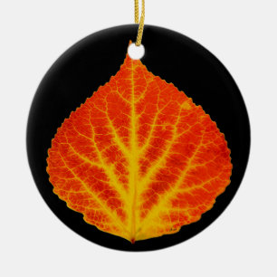 Red & Yellow Aspen Leaf #10 Ceramic Ornament