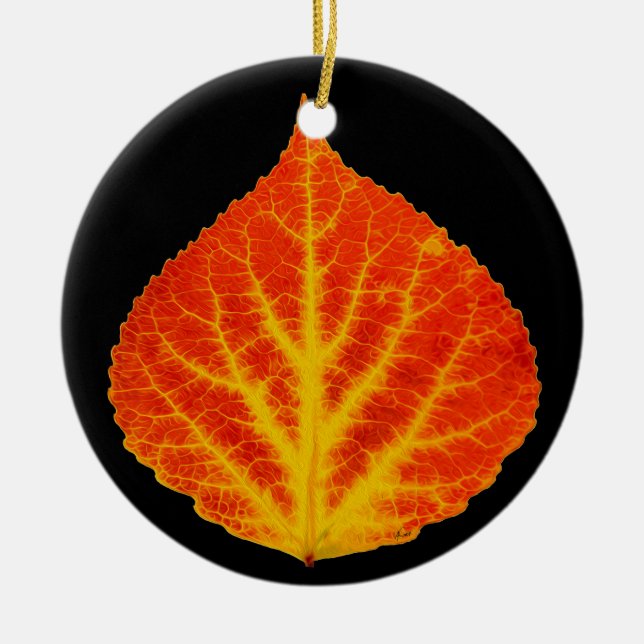 Red & Yellow Aspen Leaf #10 Ceramic Ornament (Front)