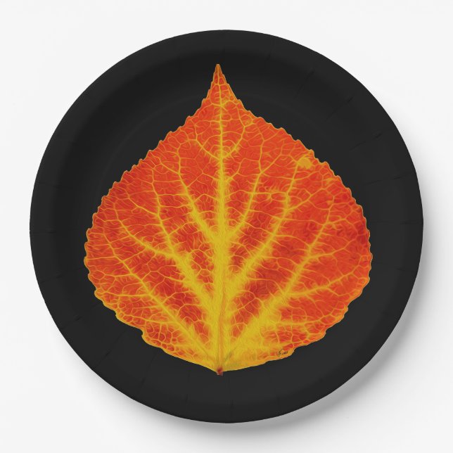 Red & Yellow Aspen Leaf #10 Paper Plates (Front)