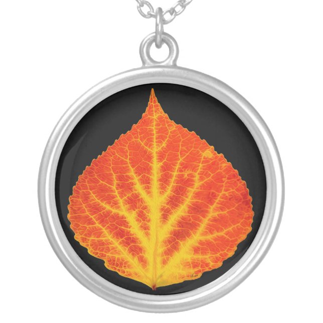 Red & Yellow Aspen Leaf #10 Silver Plated Necklace (Front)