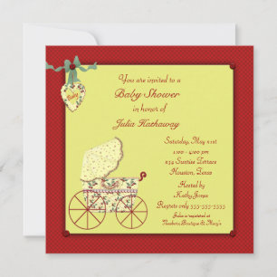 Red Yellow Baby Buggy Baby Shower Invitation