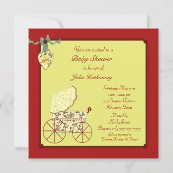Red Yellow Baby Buggy Baby Shower Invitation by decembermorning at Zazzle