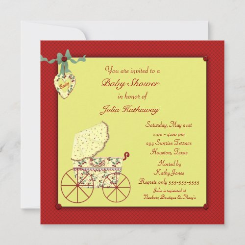 Red Yellow Baby Buggy Baby Shower Invitation