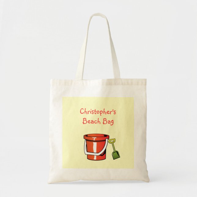Red Yellow Beach Bucket Pail Custom Child's Name Tote Bag (Front)