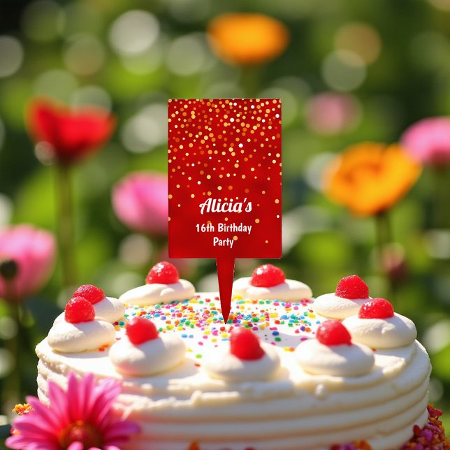 Red Yellow Birthday Glitter Dots Cake Topper (Creator Uploaded)