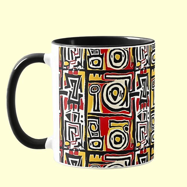 Red Yellow Black Abstract African Tribal Geometric Mug (Creator Uploaded)